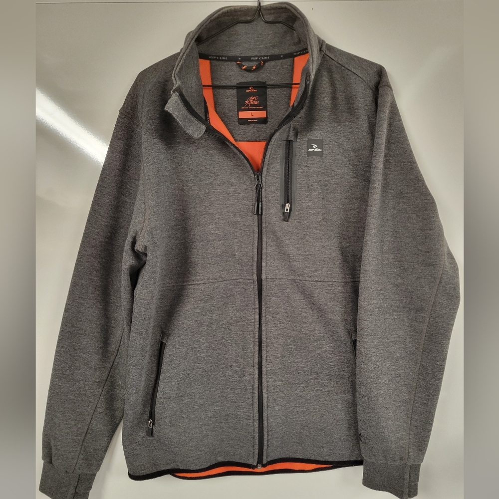 Rip Curl Departed Anti Series Grey Orange Fleece Lining Performance Jacket Large